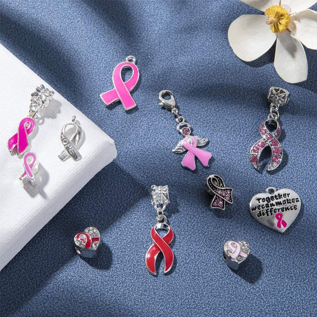 Awareness Ribbon Alloy Pendants – 11 Mixed‑Style Charms, Multi‑Color, 11pcs Set