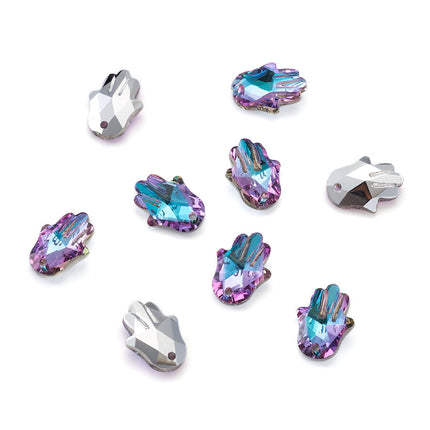 Glass Rhinestone Pendants – Faceted Hamsa Hand, Light Amethyst Imitation Austrian Crystal