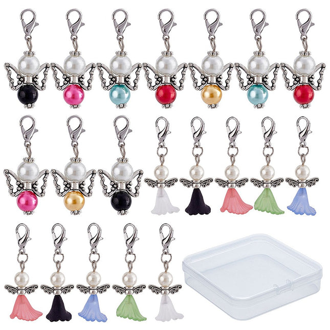 Angel Charms Set – Acrylic & Alloy Pendants with Glass and Metal Beads, Mixed Colors, 5pcs