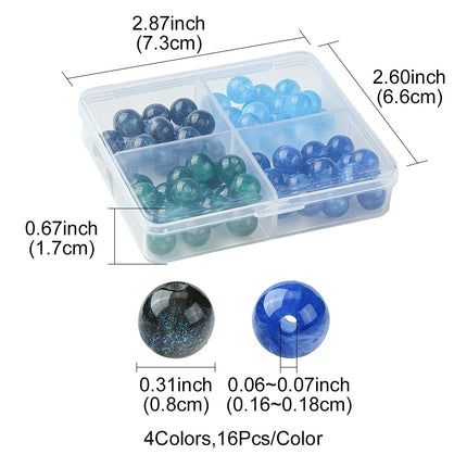 Imitation Cat Eye Resin Beads – 8mm Round, Glitter Mix, 4 Colors, 64pcs Box