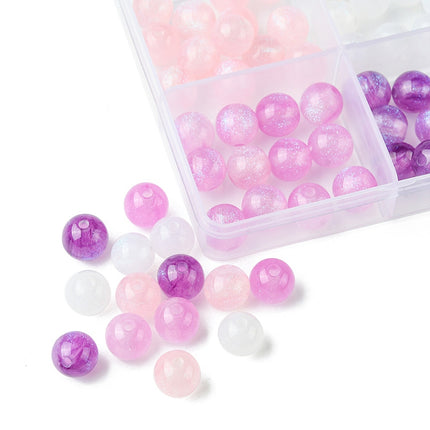 Round Imitation Cat Eye Resin Beads with Glitter – 8mm, 4 Colours, Mixed Purple & Pink Tones, Boxed Set