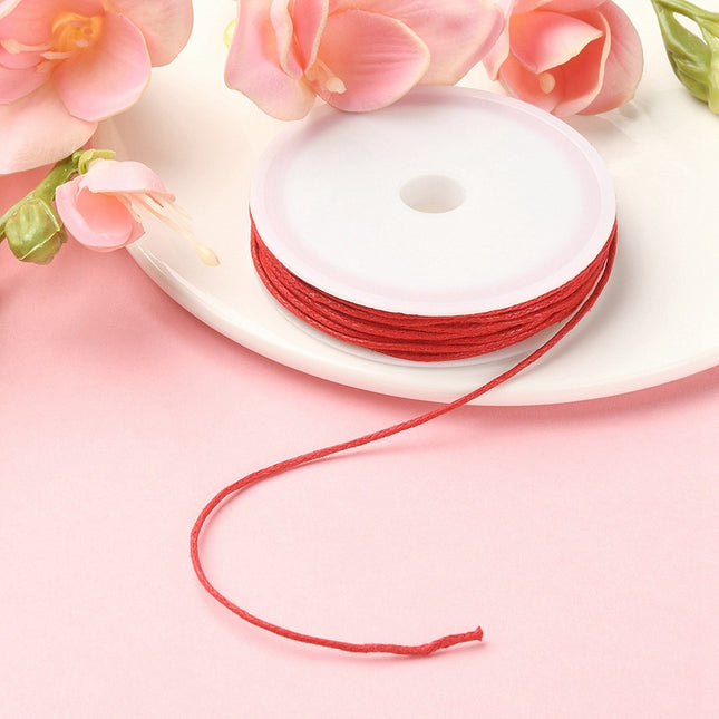Waxed Cotton Cord – Multi‑Ply Round Macramé String, 1 mm, Red (6.8 m Roll)