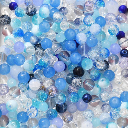 Mixed Style Glass Beads – Round Dodger Blue Strands for DIY Jewelry Making