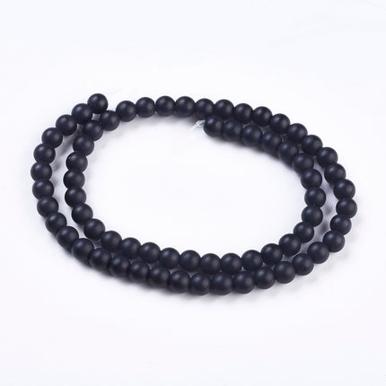 Frosted Synthetic Black Stone Beads Strand – Round 6mm, 65pcs, 1mm Hole