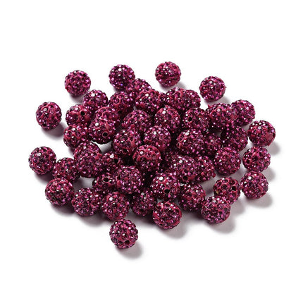 Pave Disco Ball Beads Fuchsia Pink – Grade A Polymer Clay Rhinestone Beads, Round 10 mm
