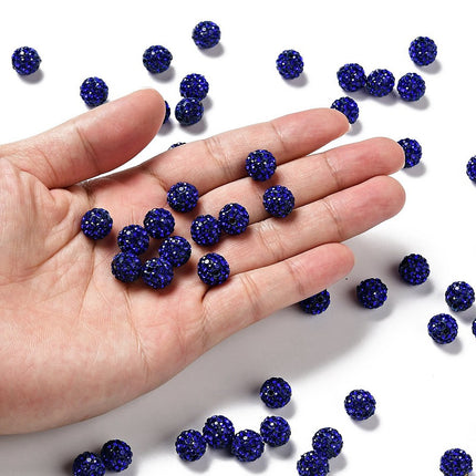 Pave Disco Ball Beads – Grade A Polymer Clay Rhinestone Beads, Round 10mm, Sapphire