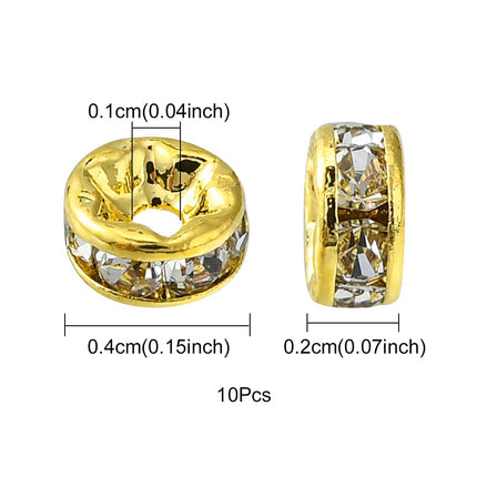 Brass Rhinestone Spacer Beads – Grade A Rondelle with Straight Flange, Crystal Golden Finish
