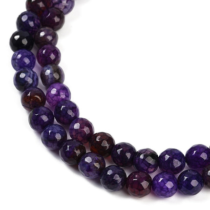 Faceted Natural Crackle Agate Bead Strands – Round 8mm, Dyed & Heated Purple