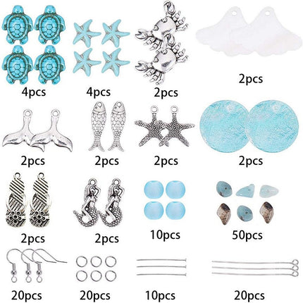 DIY Ocean Theme Earring Kit – Amazonite, Synthetic Turquoise, Glass Beads, Alloy Pendants & Brass Hooks