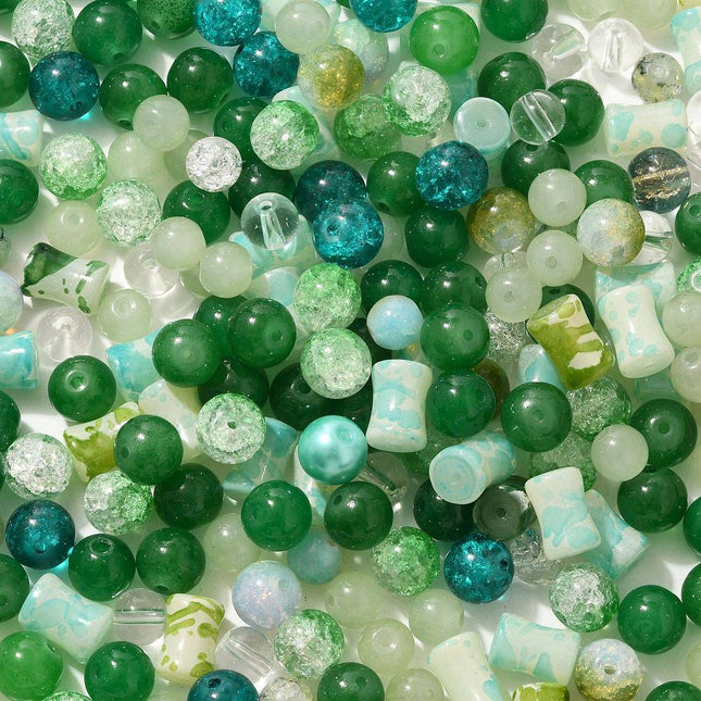 Mixed Style Glass Beads – Round Dark Green Strands for DIY Jewelry Making