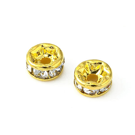 Brass Rhinestone Spacer Beads – Grade A Rondelle with Straight Flange, Crystal Golden Finish