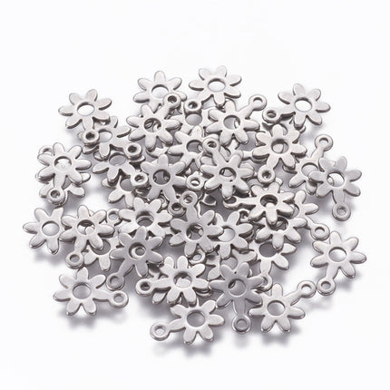 304 Stainless Steel Flower Charms – Tarnish Resistant, Stainless Steel Color for DIY Jewelry
