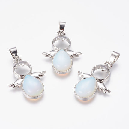 Opalite Angel Pendants – Angel Shape with Brass Finding, Platinum Finish