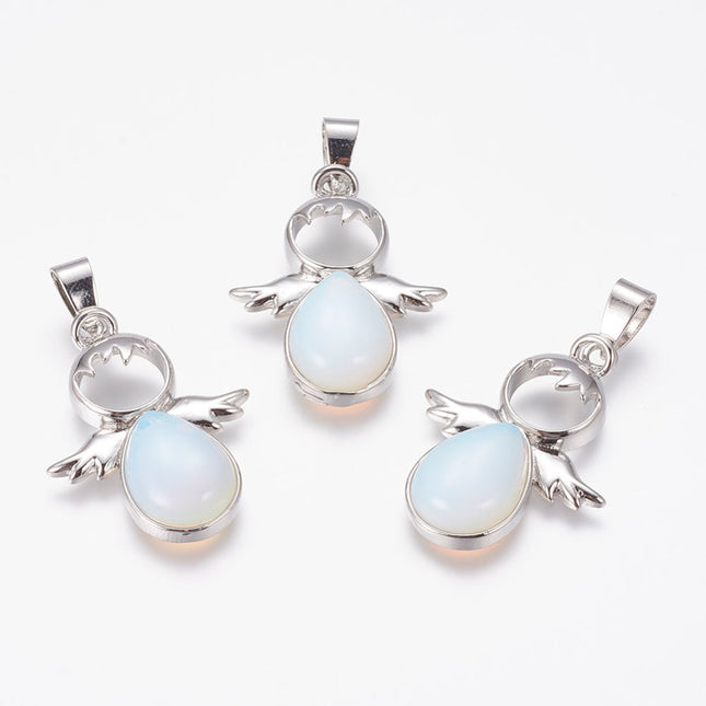 Opalite Angel Pendants – Angel Shape with Brass Finding, Platinum Finish