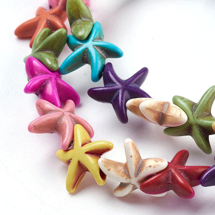 Synthetical Turquoise Starfish Beads – Mixed Colours, 14mm, ±36–38pcs Strand