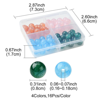 Round Imitation Cat Eye Resin Beads with Glitter – 8mm Mixed Color Set, 64pcs (4 Colors)