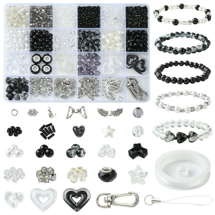 DIY Mobile Phone Strap Making Kit – Alloy, Glass & Acrylic Beads, Black Set
