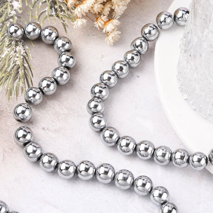 Non‑Magnetic Synthetic Hematite Beads Strand – Grade A Round Platinum Plated 10mm