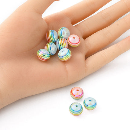 Macaron Stripe Resin Rondelle Beads 12×10mm AB Color — Pack of 10, Hole 2–2.5mm