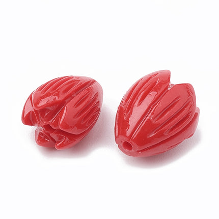 Dyed Synthetic Coral Beads – Jasmine Flower Shape, Red, 8–8.5 mm (10 pcs)