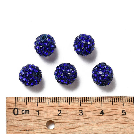 Pave Disco Ball Beads – Grade A Polymer Clay Rhinestone Beads, Round 10mm, Sapphire
