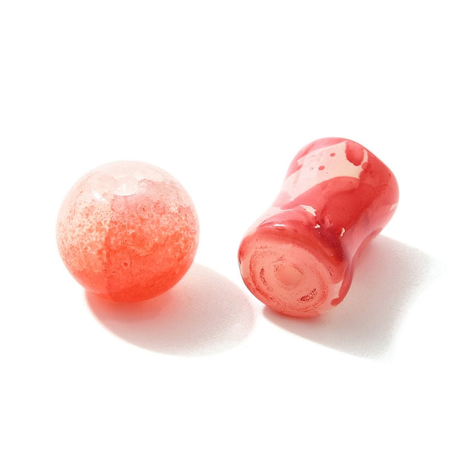 Crimson Glass Beads – Round 8–10mm, Mixed Styles