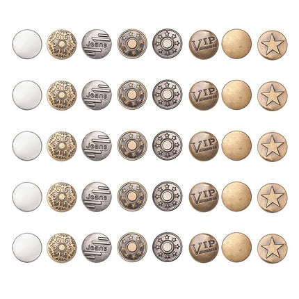 Iron Button Pins for Jeans, Garment Accessories, Flat Round with Pattern, Mixed Color, 6 pattern
