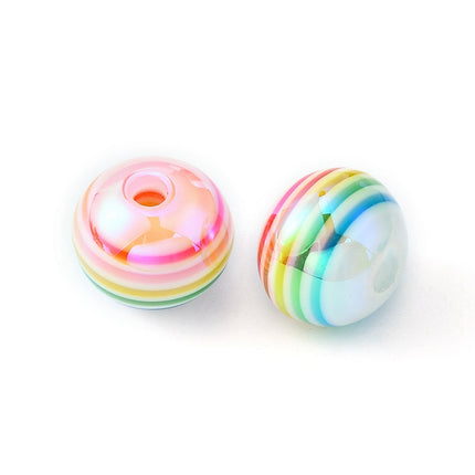 Macaron Stripe Resin Rondelle Beads 12×10mm AB Color — Pack of 10, Hole 2–2.5mm