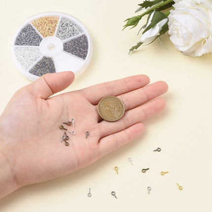 Iron Screw Eye Pin Peg Bails – For Half‑Drilled Beads, Mixed Colours, 720pcs Box
