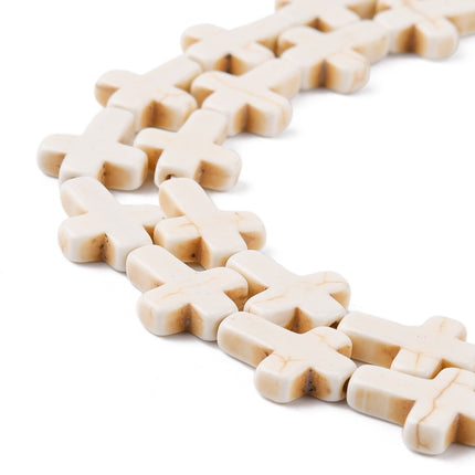 Synthetic Turquoise Cross Beads Strand – Dyed Beige