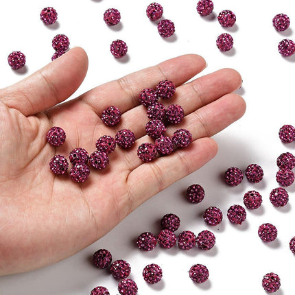 Pave Disco Ball Beads Fuchsia Pink – Grade A Polymer Clay Rhinestone Beads, Round 10 mm