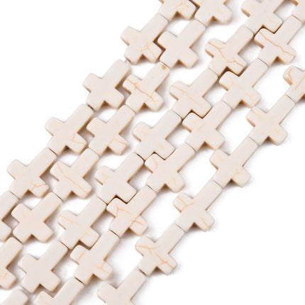 Synthetic Turquoise Cross Beads Strand – Dyed Beige