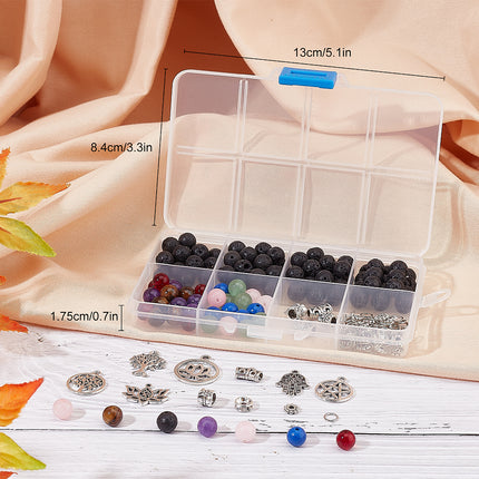 DIY Yoga Bracelet Kit – Mixed Gemstone Round Beads with Tree of Life, Star, Lotus & Hamsa Pendants