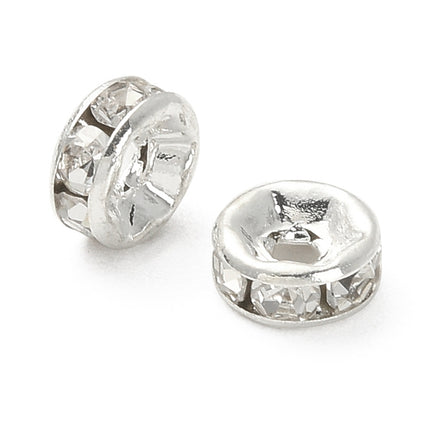 Brass Rhinestone Spacer Beads – Grade A Rondelle with Straight Flange, Crystal Silver Finish