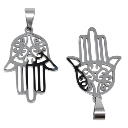 Stainless Steel Hamsa Hand Pendant – 40×21mm Protective Cut‑Out Charm for DIY Jewelry Making