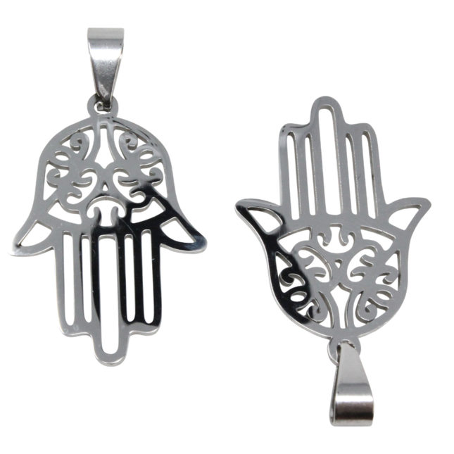 Stainless Steel Hamsa Hand Pendant – 40×21mm Protective Cut‑Out Charm for DIY Jewelry Making