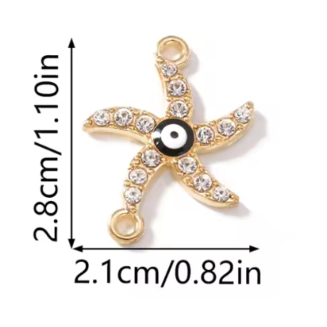 Crystal Starfish Connector Charm – Gold Alloy with Diamante & Evil Eye