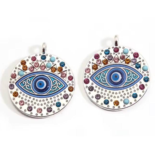 Evil Eye Enamel Charms – 30x25mm Zinc Alloy Pendants for Necklaces, Keyrings & DIY Jewelry