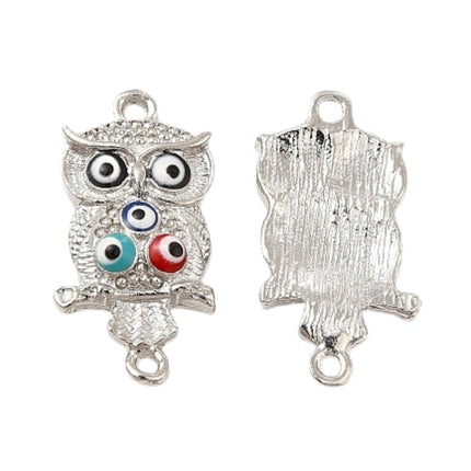 Owl Evil Eye Connector Charm – Nickel-Plated Enamel Alloy Link (25×13mm)