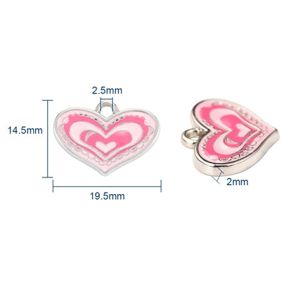 Pink Enamel Heart Charm Pendant – Platinum Alloy, Perfect for Mother’s Day Jewelry