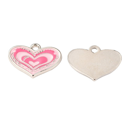 Pink Enamel Heart Charm Pendant – Platinum Alloy, Perfect for Mother’s Day Jewelry