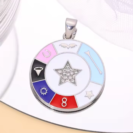 Round Multi‑Symbol Turkish Evil Eye Pendant – 36×30mm Crystal Charm in Gold or Silver for DIY Jewelry Making