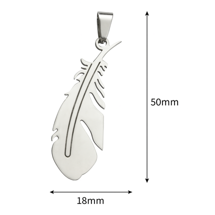 Stainless Steel Feather Pendant – 50×18mm Cut‑Out Charm for DIY Jewelry Making