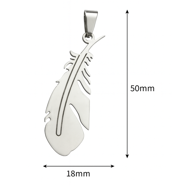 Stainless Steel Feather Pendant – 50×18mm Cut‑Out Charm for DIY Jewelry Making